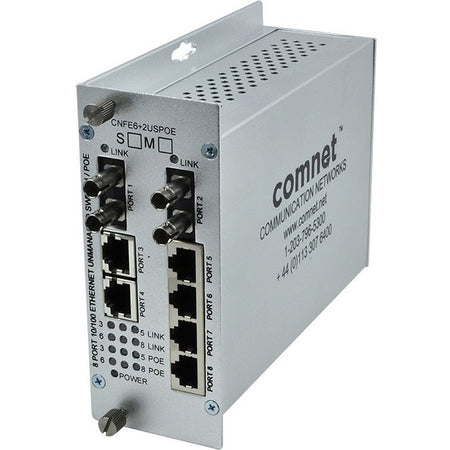 ComNet 8 Port 10/100 Mbps Ethernet Self-Managed Switch 2FX Single Mode, 6TX (PoE) - CNFE6+2USPOES