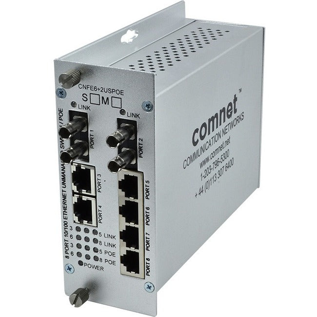 ComNet 8 Port 10/100 Mbps Ethernet Self-Managed Switch 2FX Single Mode, 6TX (PoE) - CNFE6+2USPOES