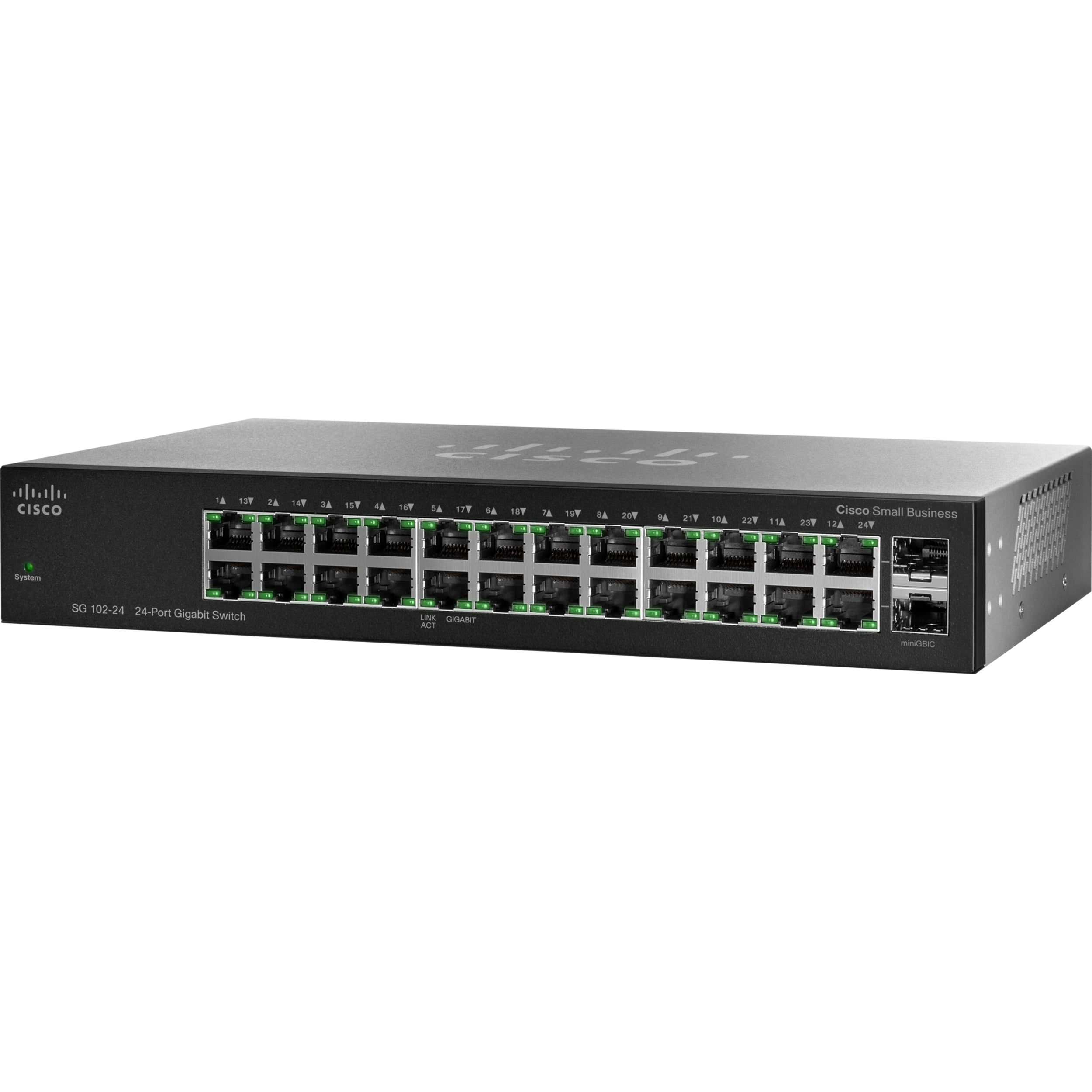 Cisco Compact 24 Port Gigabit Switch with 2 Combo Mini-GBIC Ports - SG102-24-NA