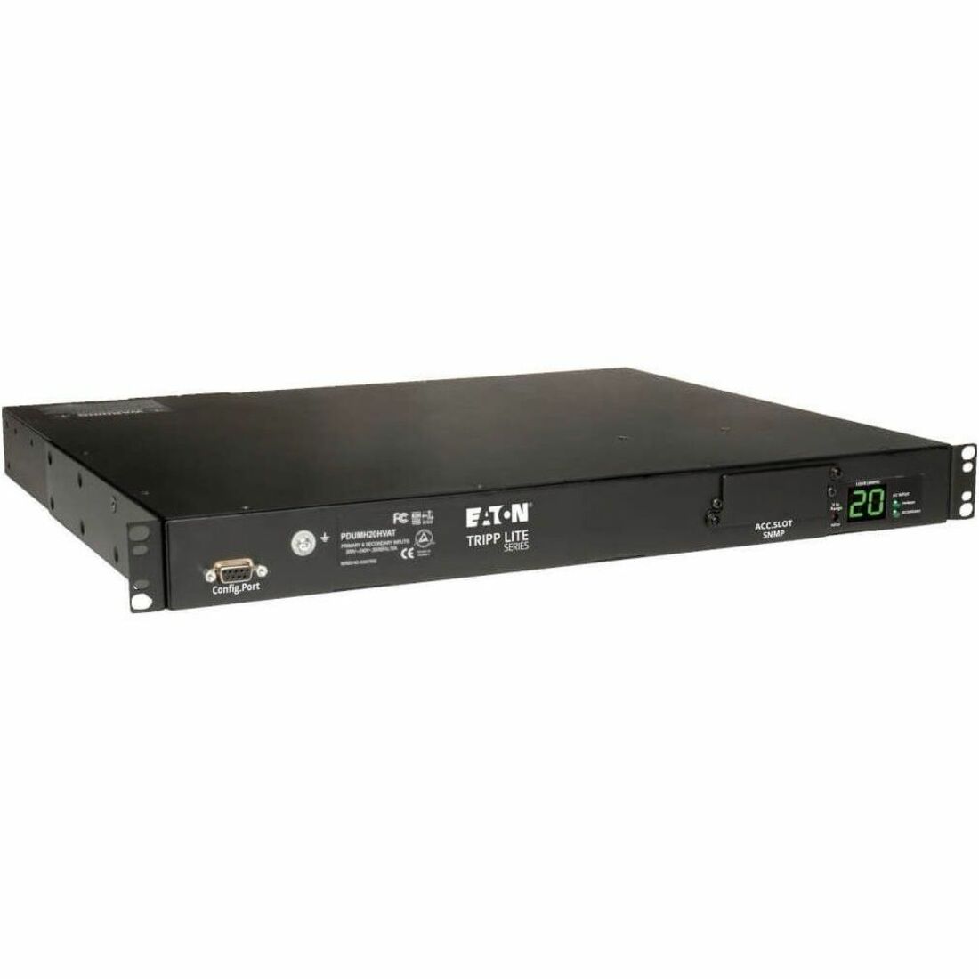 Eaton Tripp Lite Series 3.8kW Single-Phase Local Metered Automatic Transfer Switch PDU, Two 200-240V C20 Inlets, 8 C13 & 2 C19 Outputs, 1U, TAA - PDUMH20HVAT