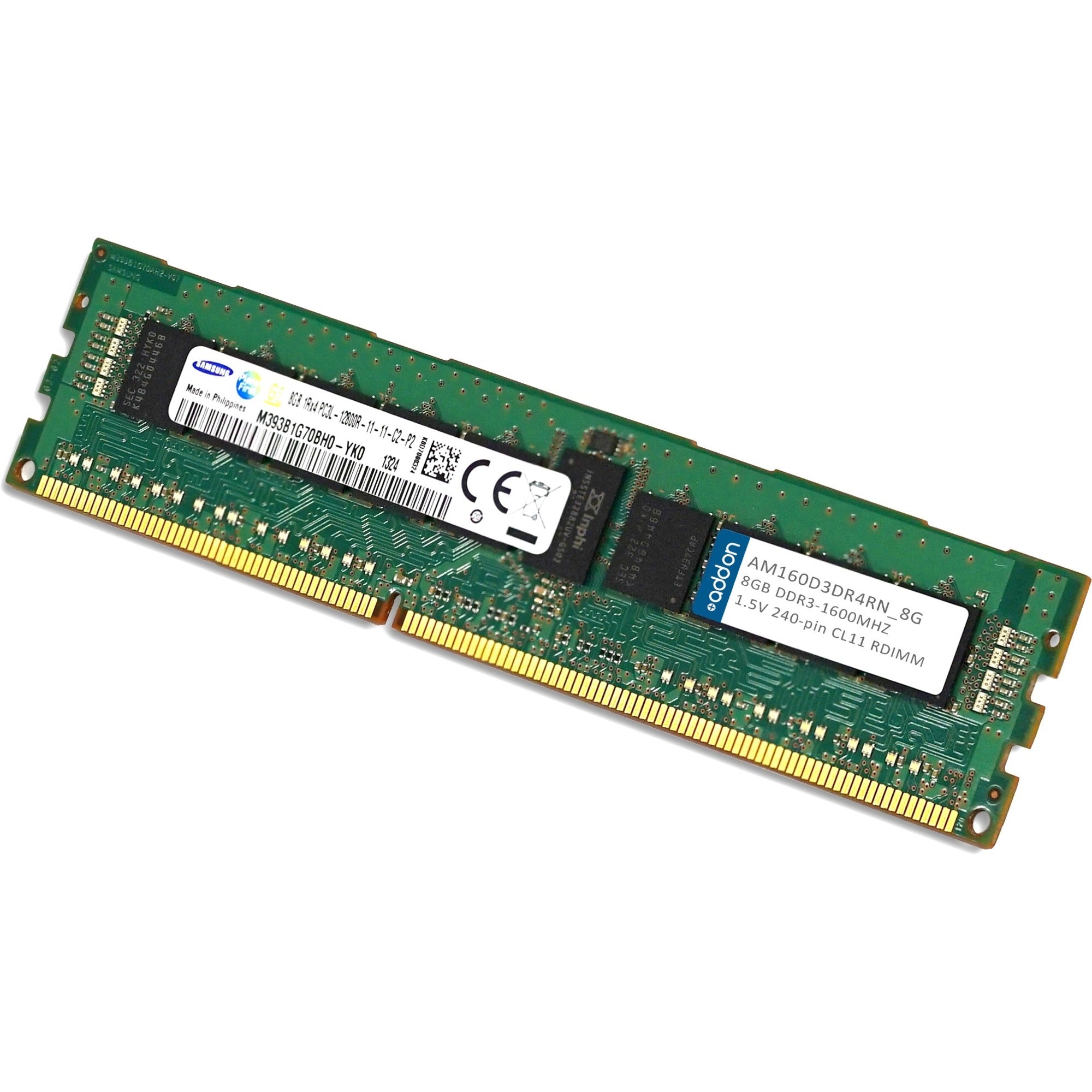 AddOn AM160D3DR4RN/8G x1 JEDEC Standard Factory Original 8GB DDR3-1600MHz Registered ECC Dual Rank x4 1.5V 240-pin CL11 RDIMM - AM160D3DR4RN/8G