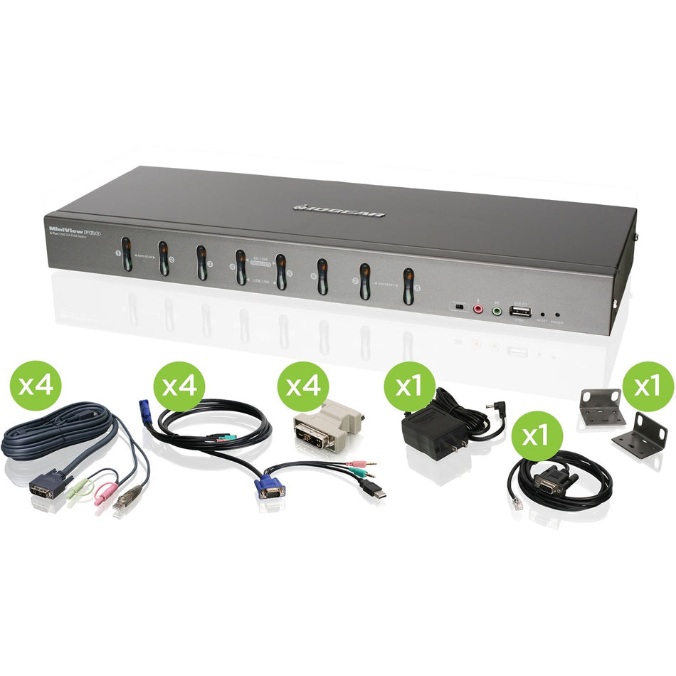 IOGEAR 8-Port DVI KVMP switch with VGA support and USB KV - GCS1108KIT2