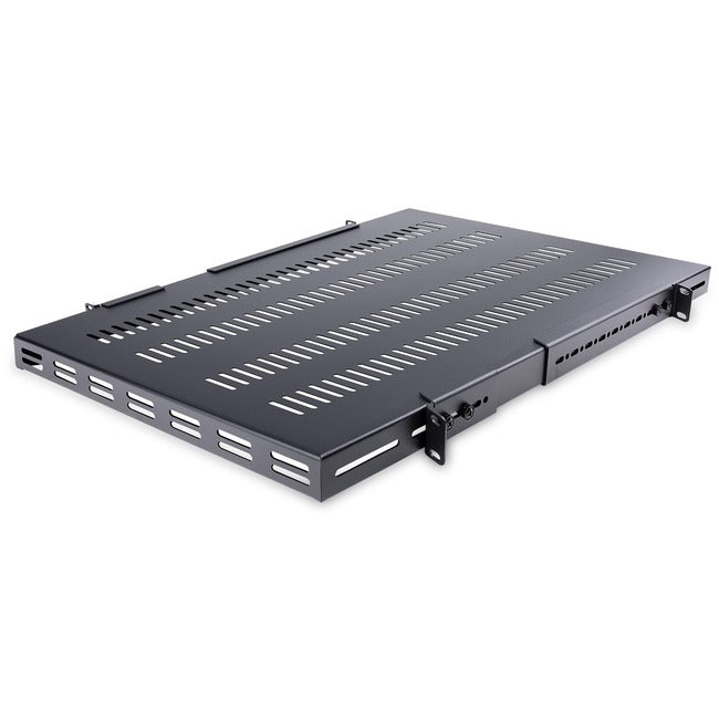 StarTech.com 1U 4-Post 19.5 to 38in Adjustable Mounting Depth Vented Rack Mount Shelf - Heavy Duty Fixed Rack Shelf - 330lbs / 150kg - 27.5in Deep - ADJSHELFHDV