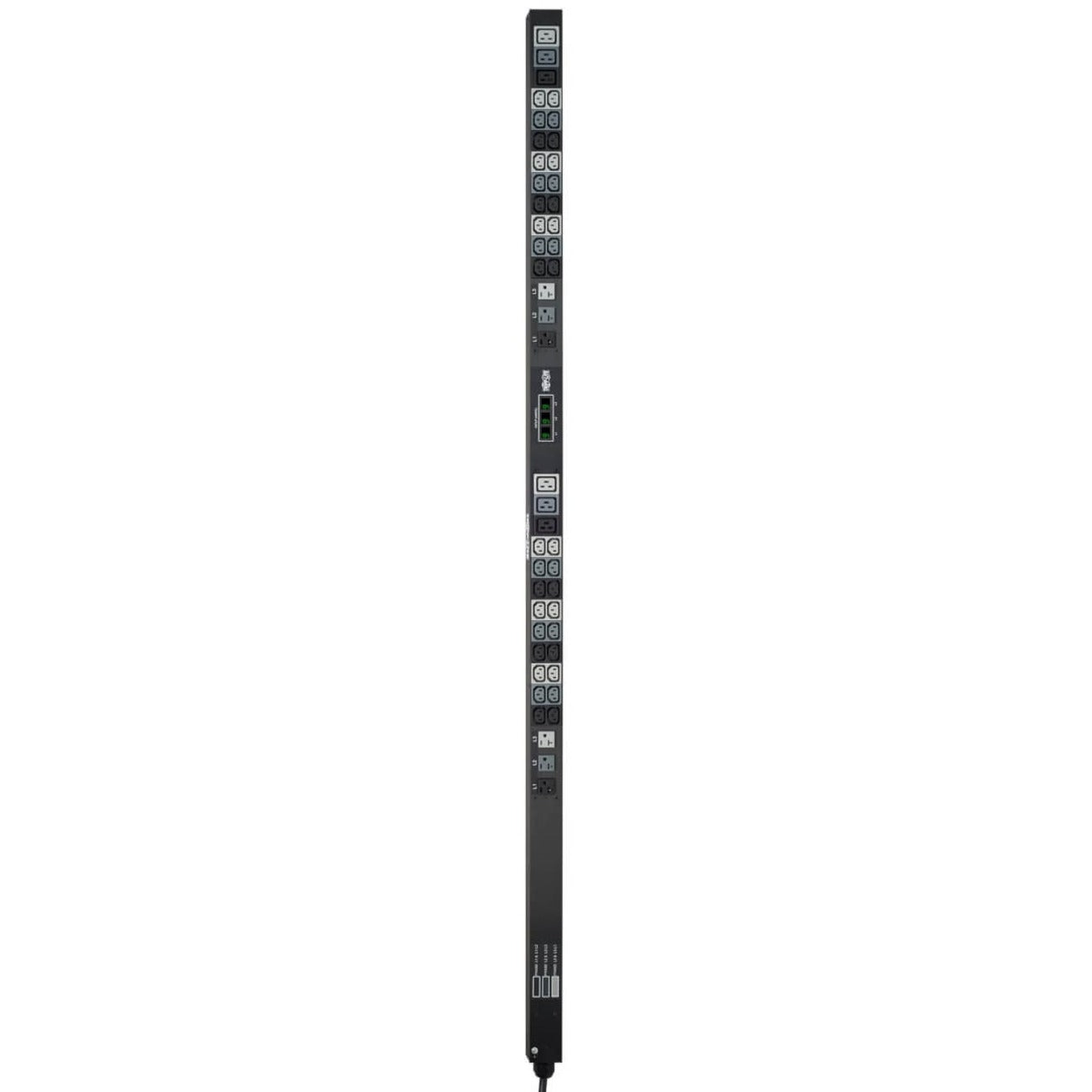 Tripp Lite by Eaton 5.7kW 3-Phase Local Metered PDU, 208/120V Outlets (36 C13, 6 C19, 6 5-15/20R), L21-20P, 6 ft. (1.83 m) Cord, 0U Vertical, TAA - PDU3MV6L2120