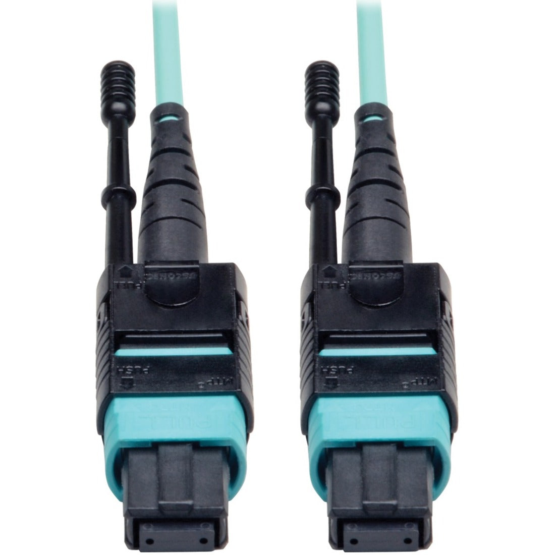 Eaton Tripp Lite Series MTP/MPO Patch Cable with Push/Pull Tabs, 12 Fiber, 40GbE, 40GBASE-SR4, OM3 Plenum-Rated - Aqua, 10M (33 ft.) - N844-10M-12-P