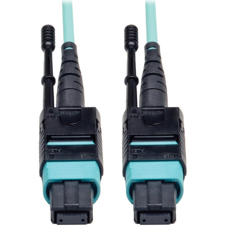Eaton Tripp Lite Series MTP/MPO Patch Cable with Push/Pull Tabs, 12 Fiber, 40GbE, 40GBASE-SR4, OM3 Plenum-Rated - Aqua, 10M (33 ft.) - N844-10M-12-P