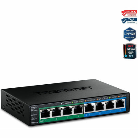 TRENDnet 8-Port Gigabit GREENnet PoE+ Switch, 4 x Gigabit PoE-PoE+ Ports, 4 x Gigabit Ports, 61W Power Budget, 16 Gbps Switch Capacity, Ethernet Unmanaged Switch, Lifetime Protection, Black, TPE-TG44G - TPE-TG44g