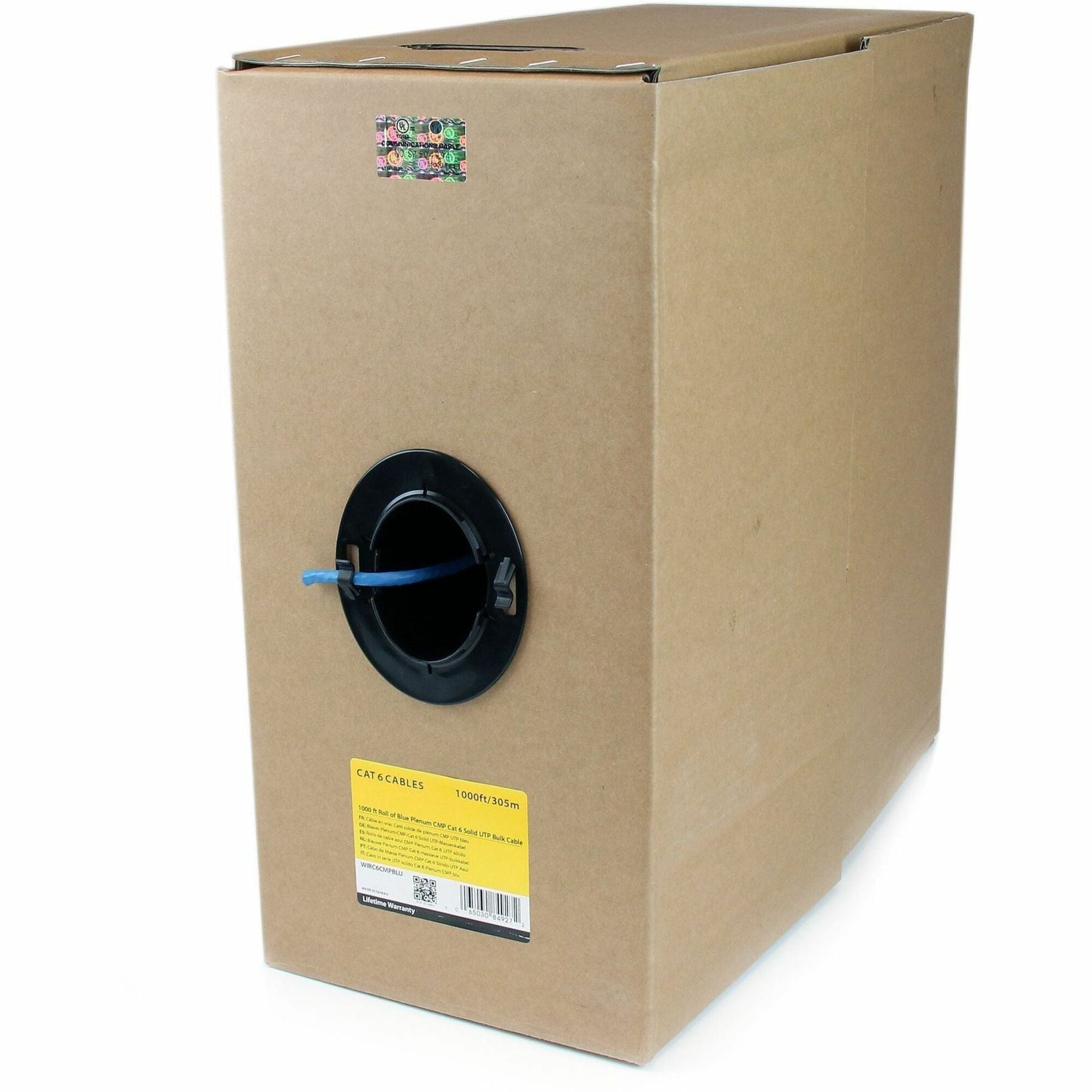 StarTech.com Bulk Cat 6 Ethernet Cable - 1000 ft. - Solid - CMP/FT6 Plenum Fire Rating - ETL Verified - Blue - TAA Compliant - WIRC6CMPBLU