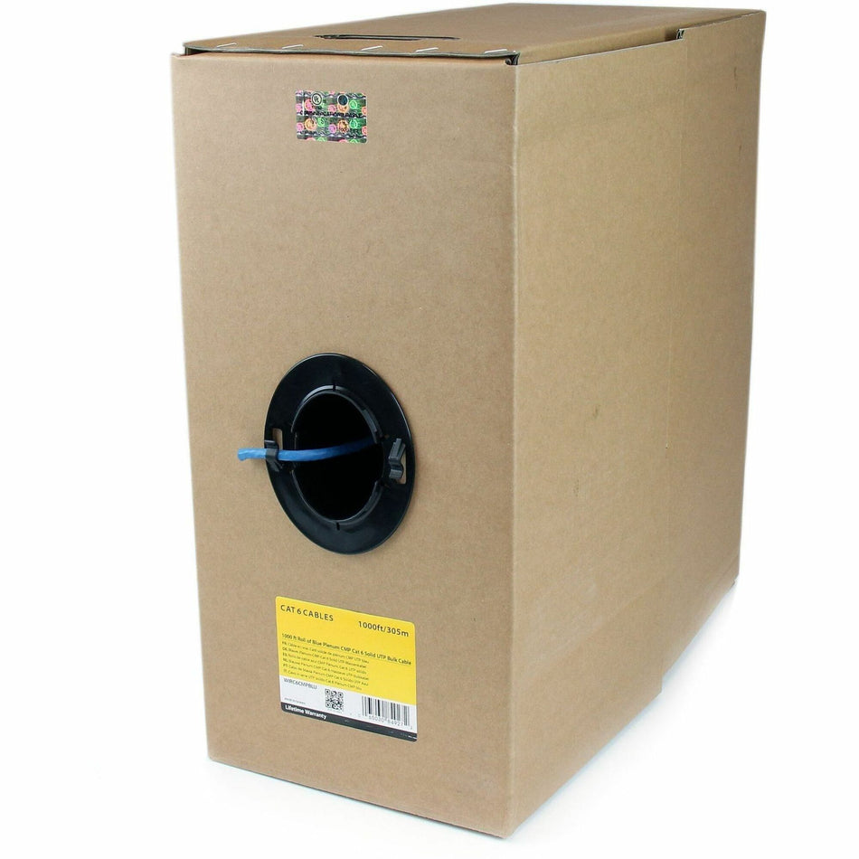 StarTech.com Bulk Cat 6 Ethernet Cable - 1000 ft. - Solid - CMP/FT6 Plenum Fire Rating - ETL Verified - Blue - TAA Compliant - WIRC6CMPBLU