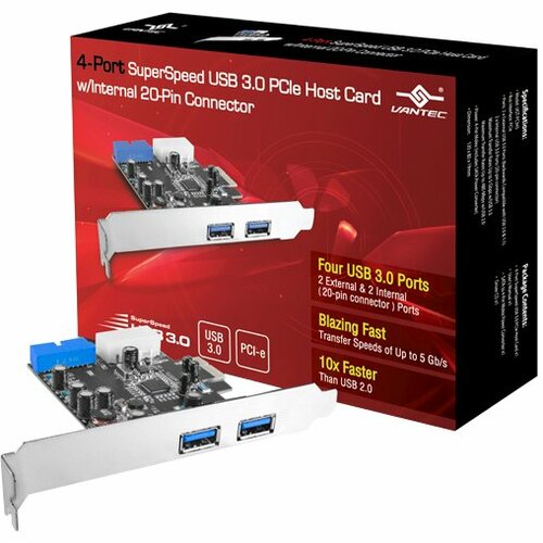 Vantec 4-Port SuperSpeed USB 3.0 PCIe Host Card w/ Internal 20-Pin Connector - UGT-PC345