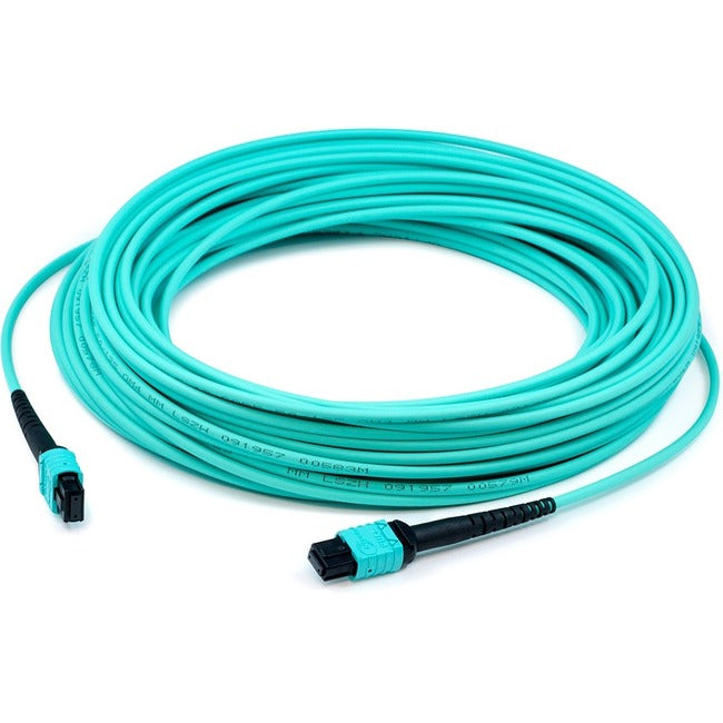 AddOn 3m MPO (Female) to MPO (Female) 12-Strand Aqua OM3 Crossover Fiber OFNR (Riser-Rated) Patch Cable - ADD-MPOMPO-3M5OM3