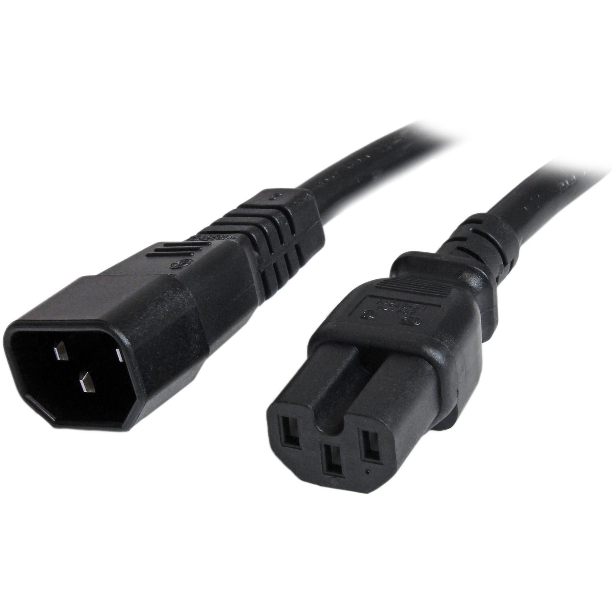 StarTech.com 3ft (1m) Heavy Duty Extension Cord, IEC C14 to IEC C15 Black Extension Cord, 15A 250V, 14AWG, Heavy Gauge Power Cable - PXTC14C153