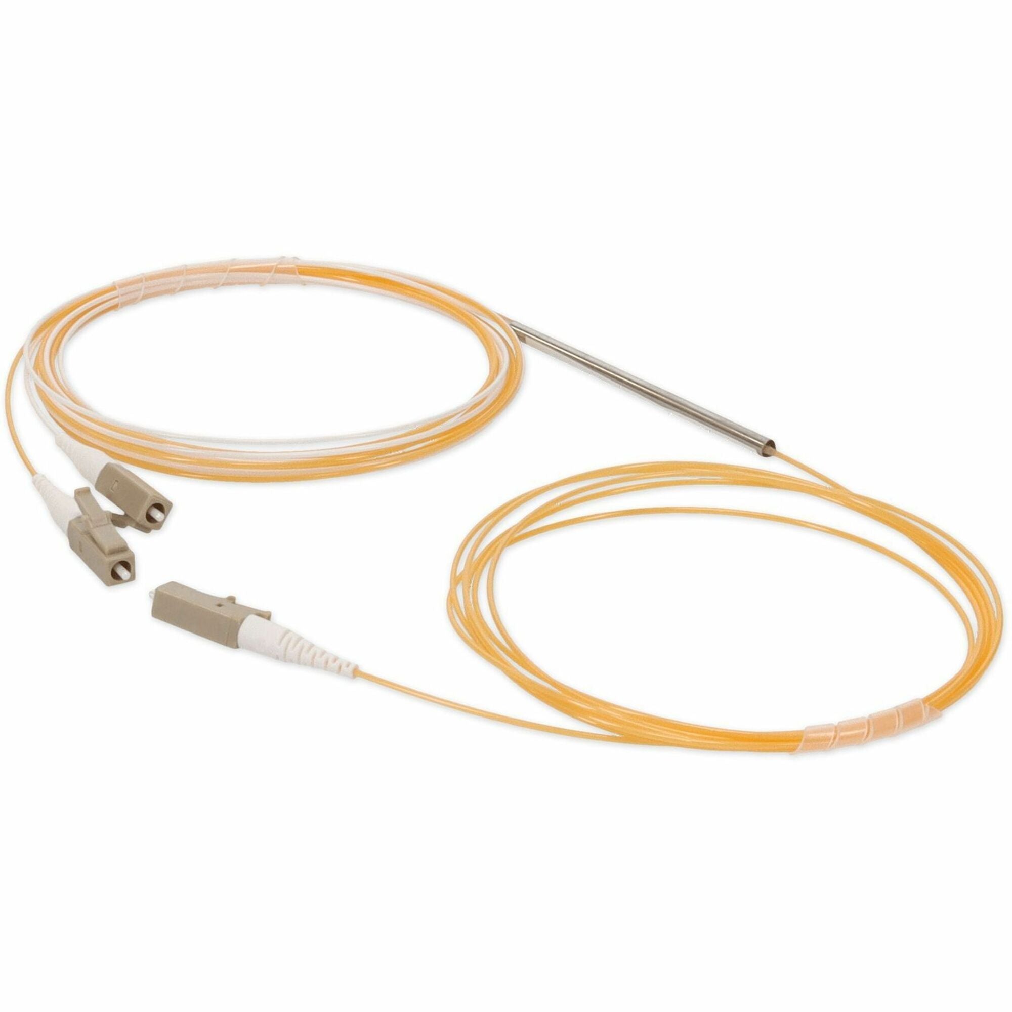 AddOn 3m LC to 2xLC Orange OM2 Simplex OFNR (Riser-Rated) Fiber Colorless Splitter Cable with 3mm OD Jacket and 50/50 Ratio - ADD-CS-1X2553MMLC