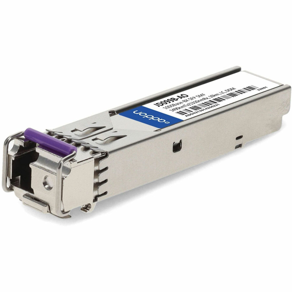 AddOn HP&reg; JD099B Compatible TAA 1000Base-BX SFP Transceiver (SMF, 1490nmTx/1310nmRx, 10km, LC, DOM) - JD099B-AO
