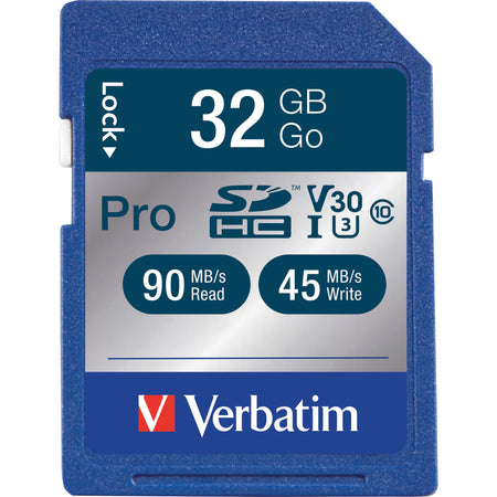 Verbatim 32GB Pro 600X SDHC Memory Card, UHS-1 U3 Class 10 - 98047