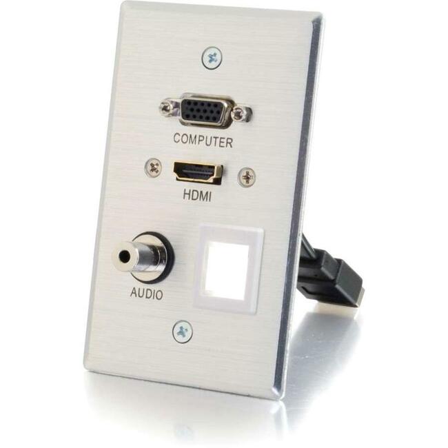 C2G HDMI, VGA, 3.5mm Audio Pass Through Single Gang Wall Plate with One Keystone - Aluminum - 39705