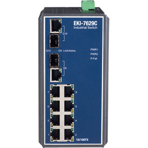 Advantech 8+2G Combo Port Gigabit Unmanaged Industrial Ethernet Switch - EKI7629CAE