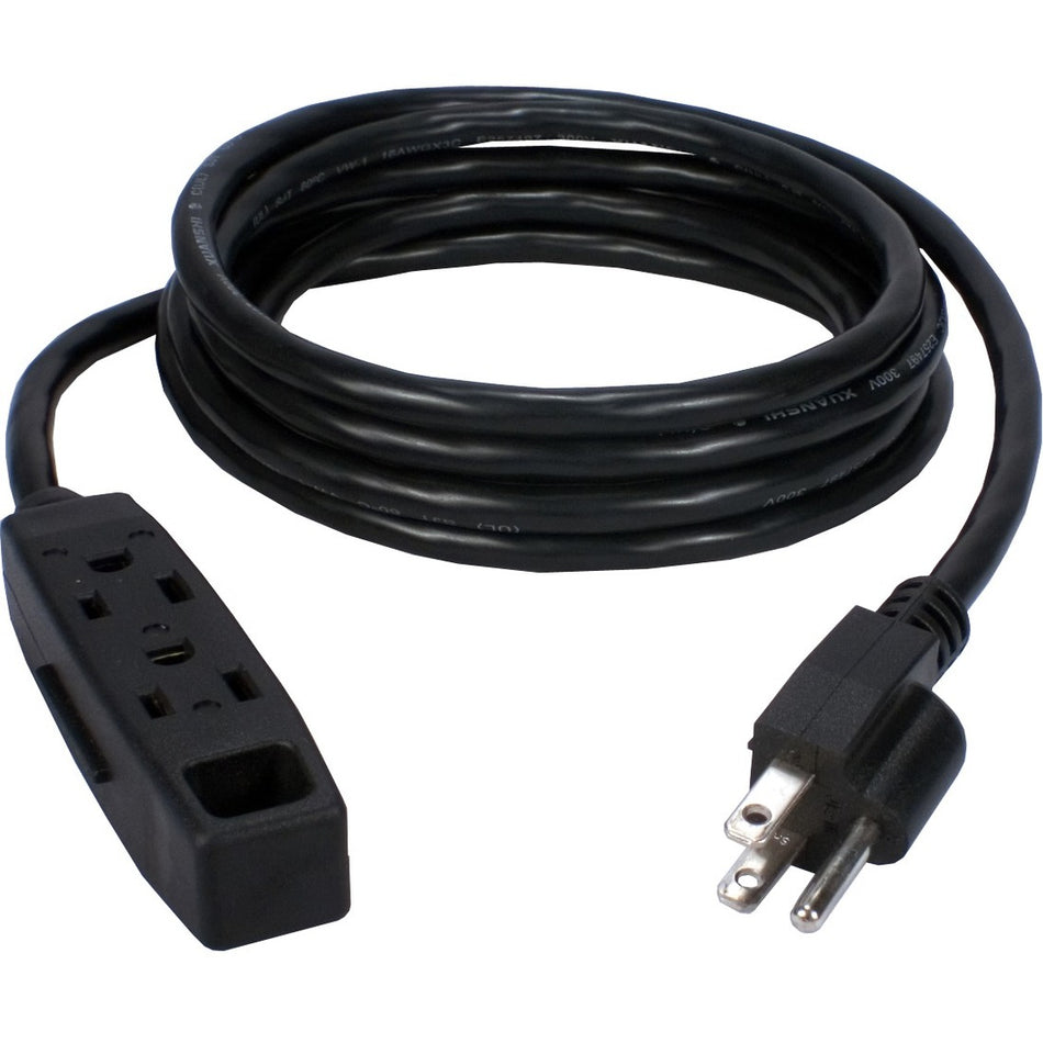 QVS 3-Outlet 3-Prong 15ft Power Extension Cord - NEMA 5-15P - 3 x NEMA 5-15R - 15 ft Cord - 13 A Current - 120 V AC Voltage - 1625 W - Wall Mountable - Black - PC3PX-15