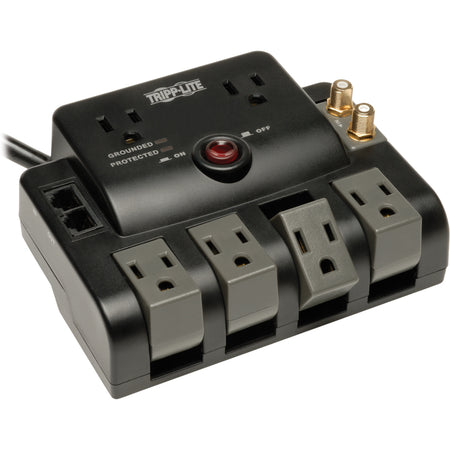 Eaton Tripp Lite Series Protect It! 6-Outlet Surge Protector - 4 Rotating Outlets, 5-15P Input, 1440 Joules, Tel/Modem/Coax Protection, Black - TLP606RNET