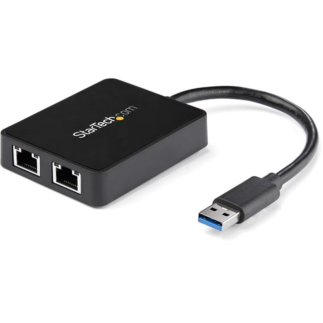 StarTech.com USB 3.0 to Dual Port Gigabit Ethernet Adapter NIC w/ USB Port - USB32000SPT