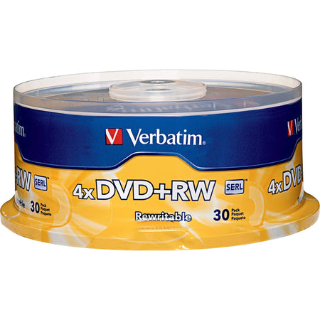 Verbatim 94834 DVD Rewritable Media - DVD+RW - 4x - 4.70 GB - 30 Pack Spindle - Silver - 94834