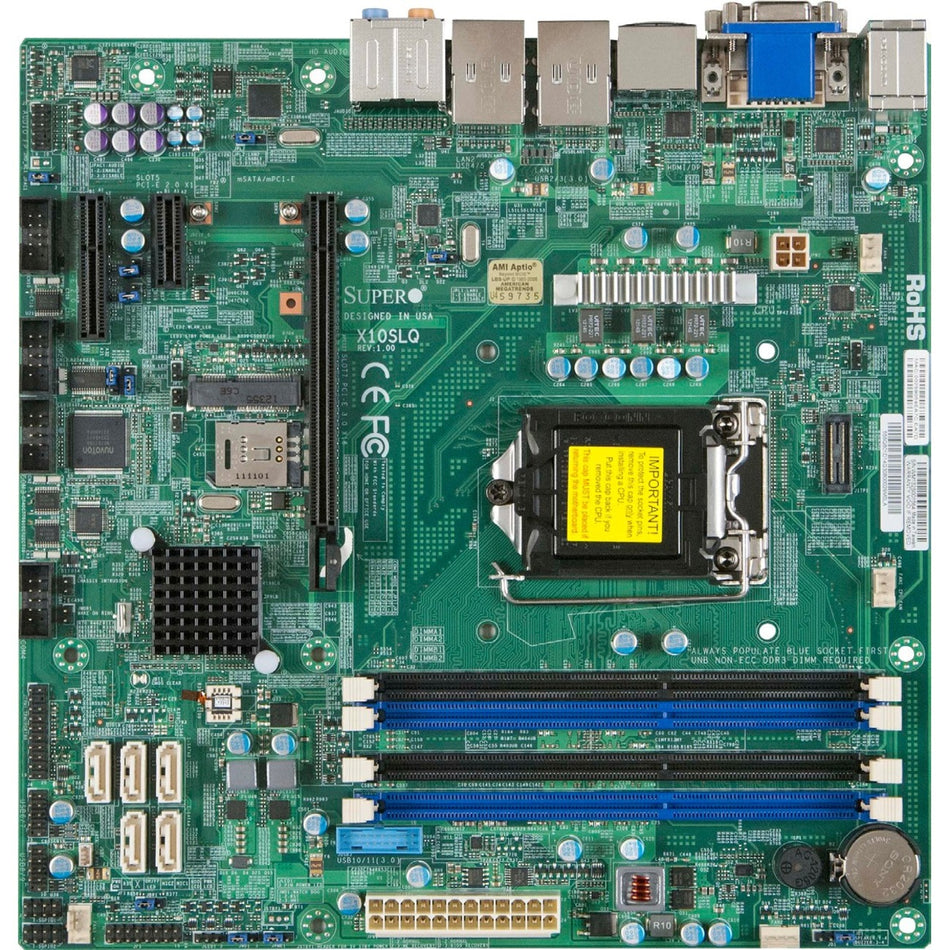 Supermicro X10SLQ Server Motherboard - Intel Q87 Express Chipset - Socket H3 LGA-1150 - Micro ATX - MBD-X10SLQ-B