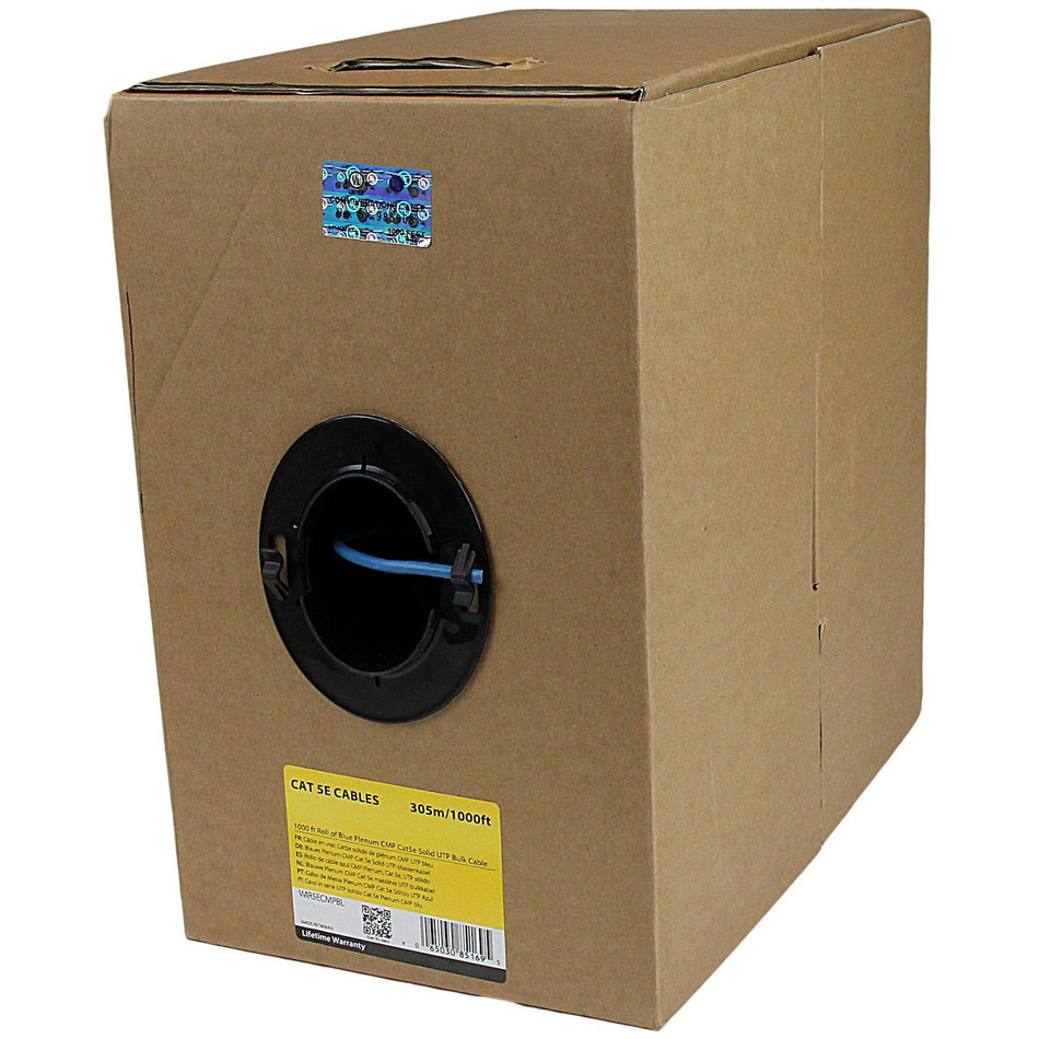 StarTech.com Bulk Cat 5e Ethernet Cable - 1000 ft. - Solid - Plenum CMP - Blue - TAA Compliant - WIR5ECMPBL