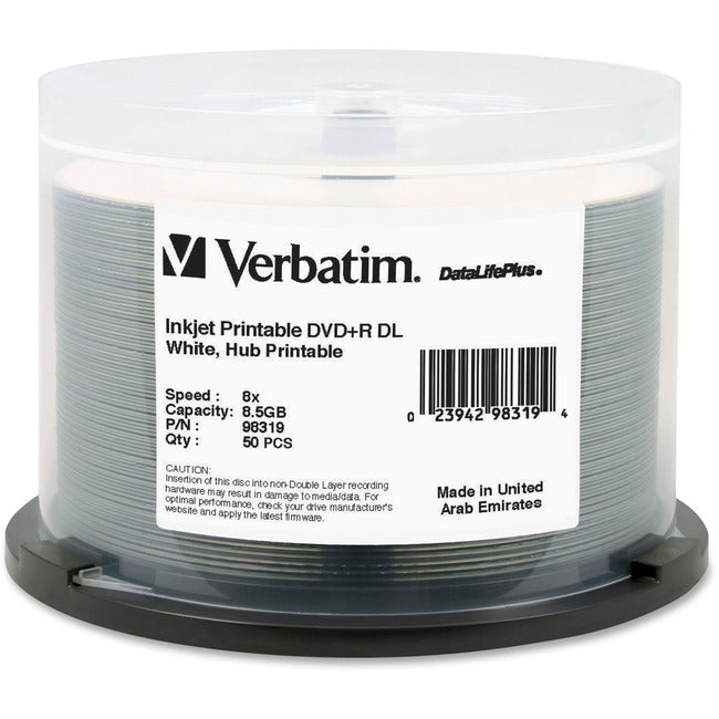 Verbatim DataLifePlus DVD Recordable Media - DVD+R DL - 8x - 8.50 GB - 50 Pack Spindle - 98319