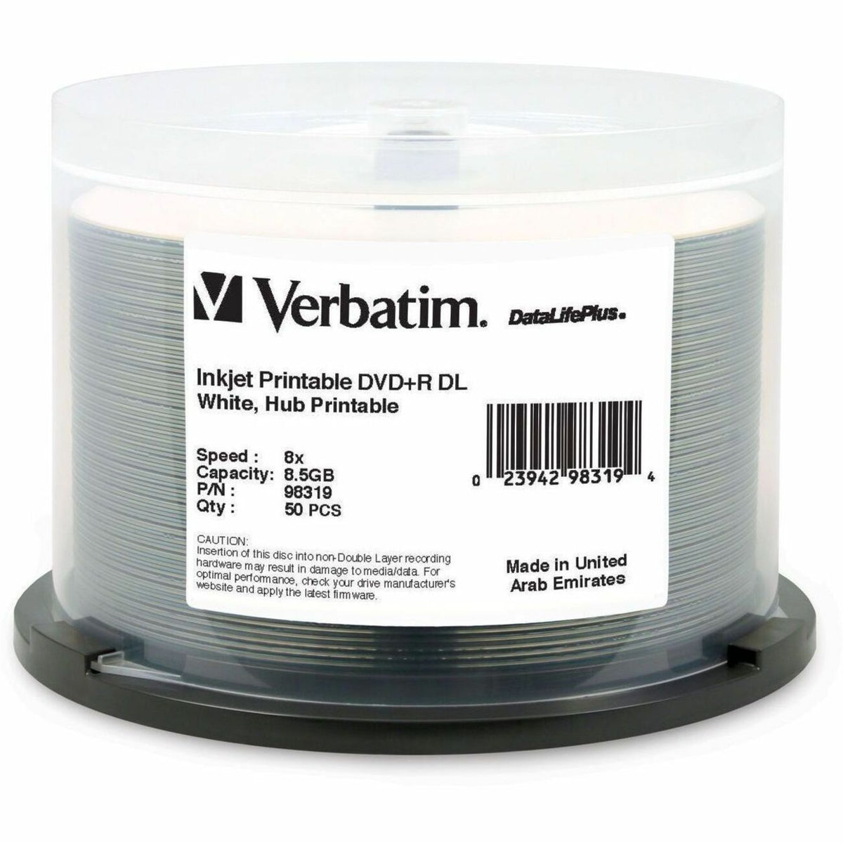 Verbatim DataLifePlus DVD Recordable Media - DVD+R DL - 8x - 8.50 GB - 50 / Pack - White - 98319