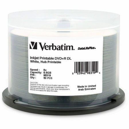 Verbatim DataLifePlus DVD Recordable Media - DVD+R DL - 8x - 8.50 GB - 50 / Pack - White - 98319
