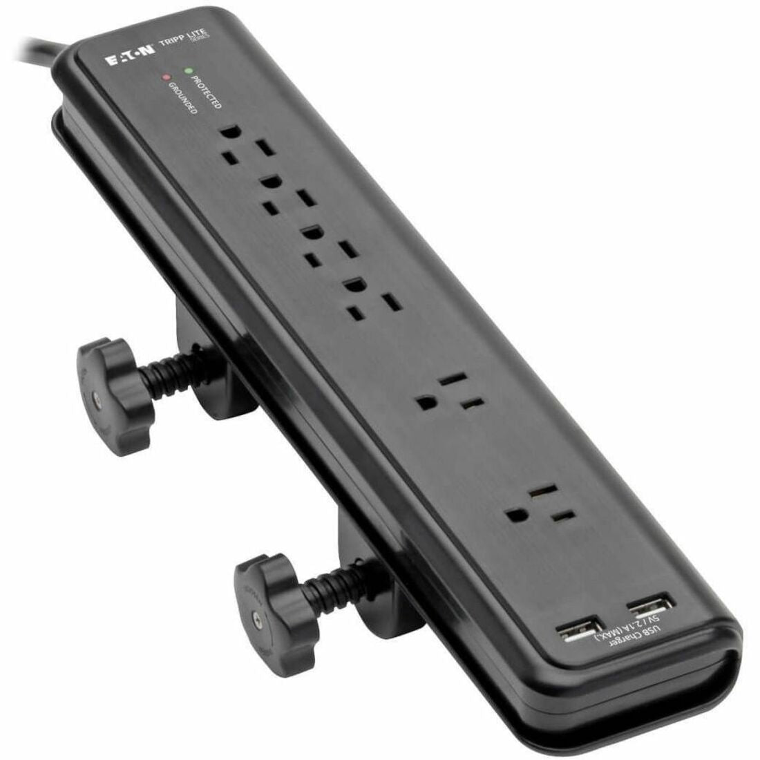 Eaton Tripp Lite Series Protect It! 6-Outlet Clamp-Mount Surge Protector, 6 ft. (1.83 m) Cord, 2100 Joules, 2 x USB Charging ports (2.1A total) - TLP606DMUSB