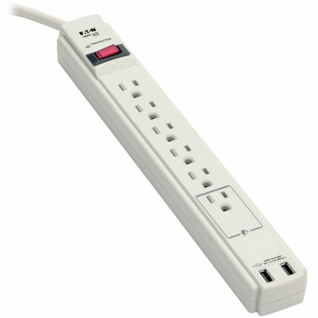 Tripp Lite by Eaton Protect It! 6-Outlet Surge Protector 6 ft. (1.83 m) Cord 990 Joules 2 x USB Charging ports (2.1A) Gray Housing - TLP606USB