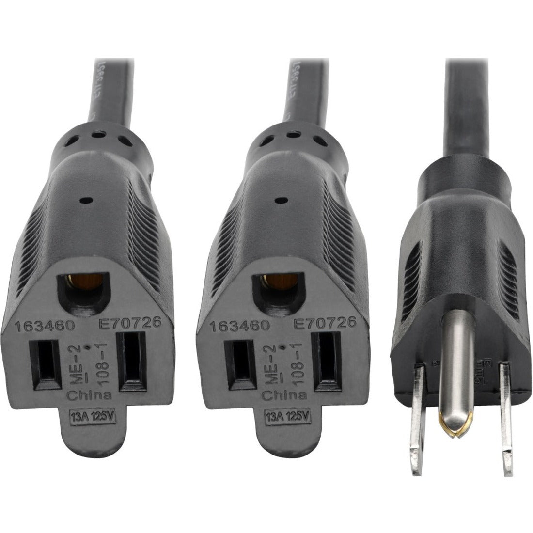 Eaton Tripp Lite Series Extension Cord Y Splitter, NEMA 5-15P to 2x NEMA 5-15R - 13A, 120V, 16 AWG, 18-in. (45.72 cm), Black - P024-18N-13A-2R