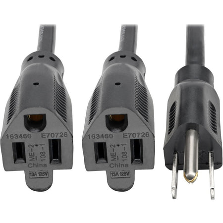 Eaton Tripp Lite Series Extension Cord Y Splitter, NEMA 5-15P to 2x NEMA 5-15R - 13A, 120V, 16 AWG, 18-in. (45.72 cm), Black - P024-18N-13A-2R