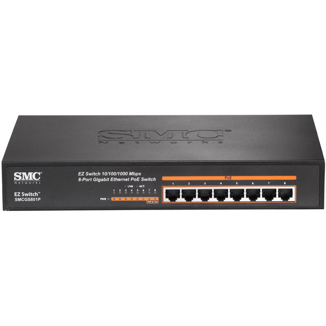 SMC EZ Switch 10/100/1000 8-Port Gigabit Ethernet PoE Switch - SMCGS801P NA