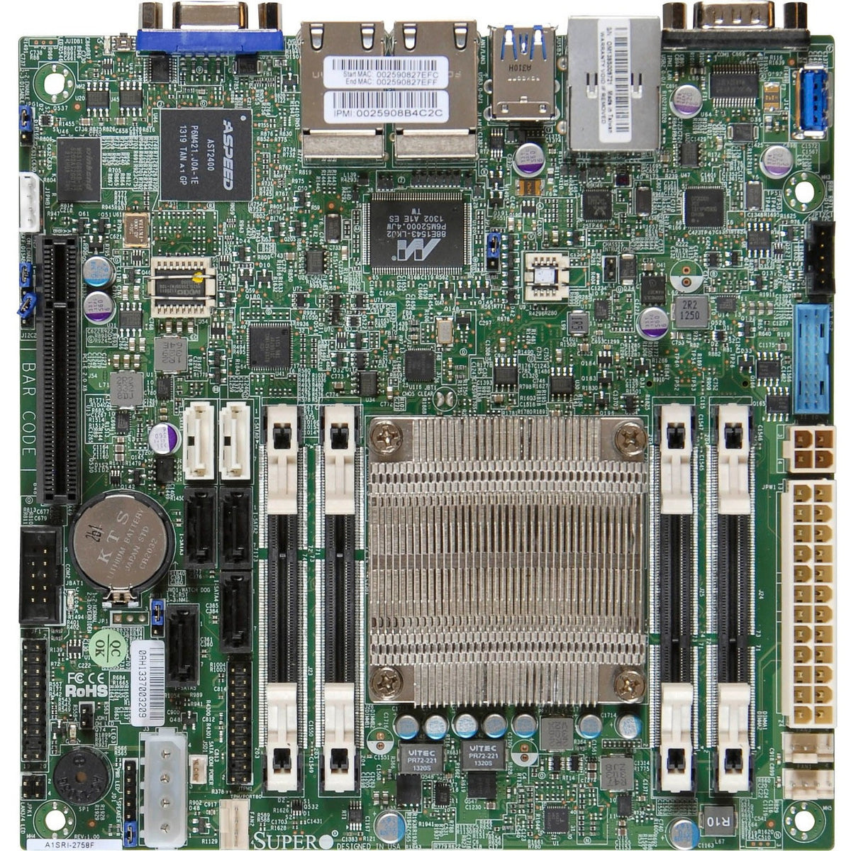 Supermicro A1SRi-2758F Desktop Motherboard - Intel Chipset - Socket BGA-1283 - Mini ITX - MBD-A1SRI-2758F-O