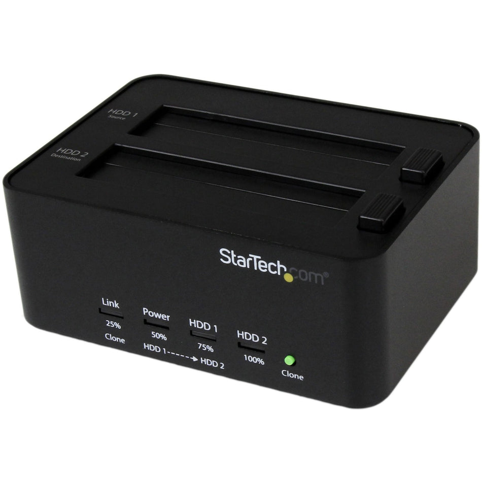 StarTech.com Dual Bay Hard Drive Duplicator and Eraser, External HDD/SSD Cloner / Copier / Wiper Tool, USB 3.0 to SATA Docking Station - SATDOCK2REU3