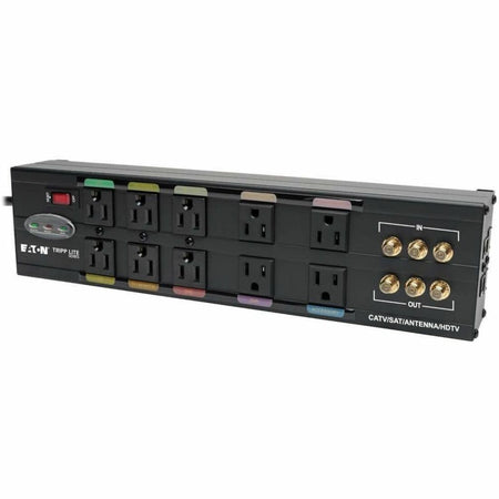 Eaton Tripp Lite Series Isobar 10-Outlet Home/Business Theater Surge Protector, 8 ft. Cord with Right-Angle Plug, 3840 Joules, LEDs, Metal Housing - HT10DBS