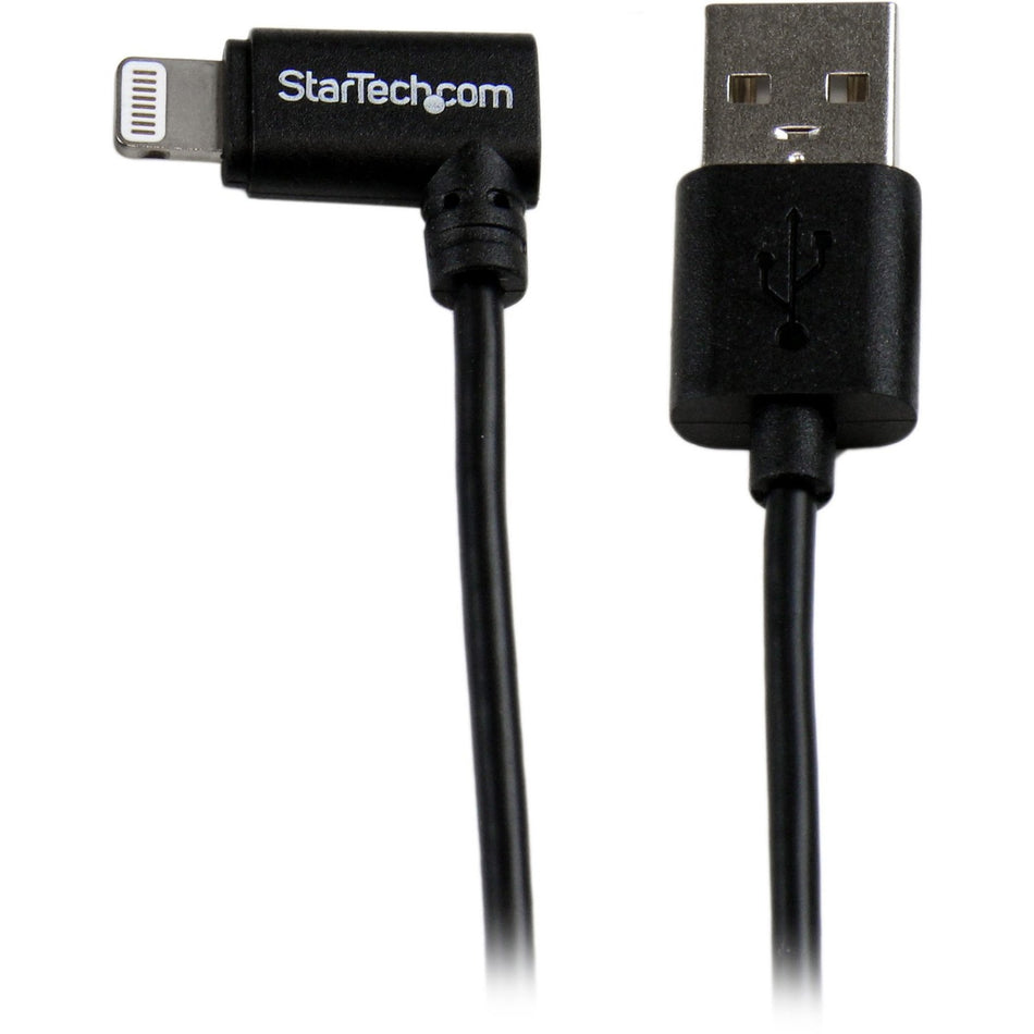 StarTech.com 2m (6ft) Angled Black Apple 8-pin Lightning Connector to USB Cable for iPhone / iPod / iPad - USBLT2MBR