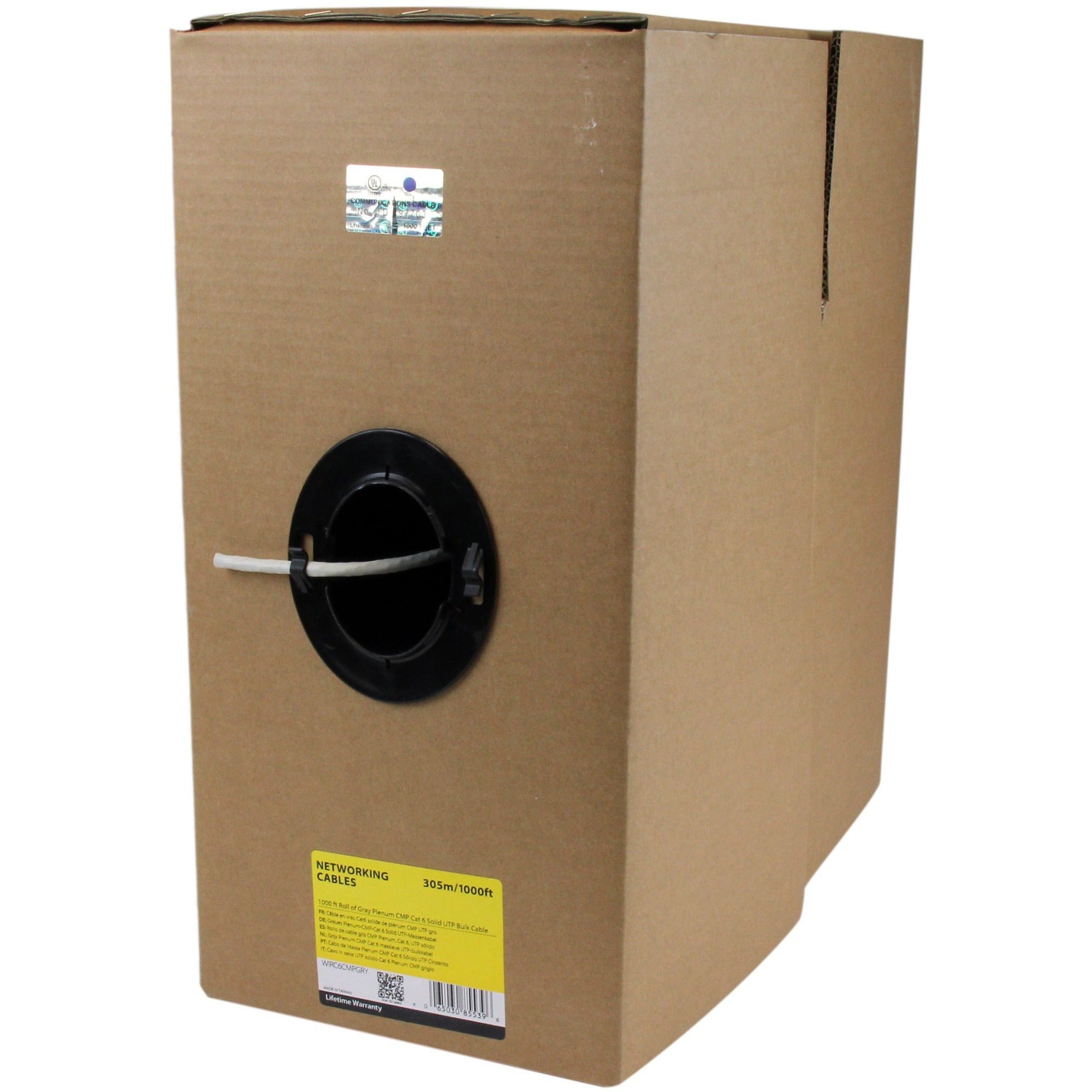 StarTech.com Bulk Cat 6 Ethernet Cable - 1000 ft. - Solid - CMP/FT6 Plenum Fire Rating - ETL Verified - Gray - TAA Compliant - WIRC6CMPGRY