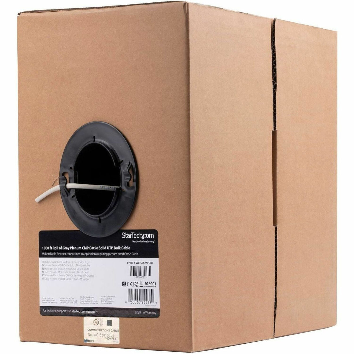 StarTech.com Bulk Cat 5e Ethernet Cable - 1000 ft. - Solid - Plenum CMP - Gray - TAA Compliant - WIR5ECMPGRY