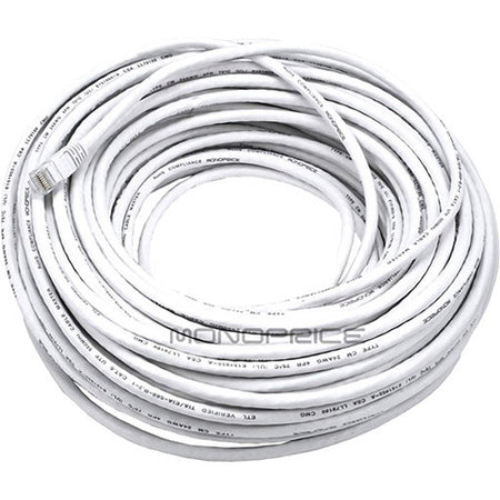 Monoprice 100FT 24AWG Cat6 550MHz UTP Ethernet Bare Copper Network Cable - White - 2333