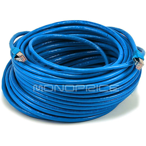 Monoprice 100FT 24AWG Cat6A 500MHz STP Ethernet Bare Copper Network Cable - Blue - 5907