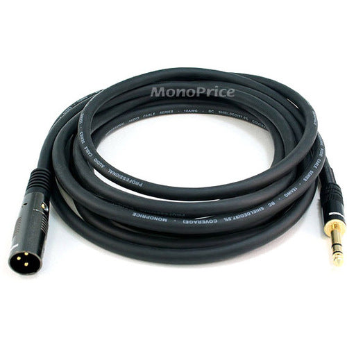 Monoprice 15ft Premier Series XLR Male to 1/4inch TRS Male 16AWG Cable (Gold Plated) - 4763