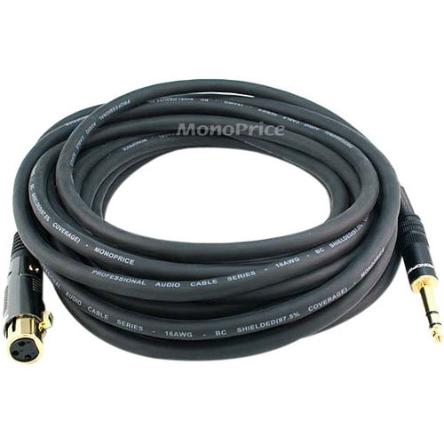 Monoprice 25ft Premier Series XLR Female to 1/4inch TRS Male 16AWG Cable (Gold Plated) - 4772