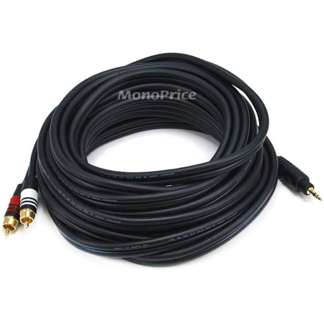 Monoprice 25ft Premium 3.5mm Stereo Male to 2RCA Male 22AWG Cable (Gold Plated) - Black - 5601