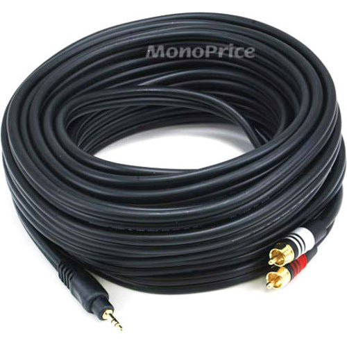 Monoprice 35ft Premium 3.5mm Stereo Male to 2RCA Male 22AWG Cable (Gold Plated) - Black - 5602