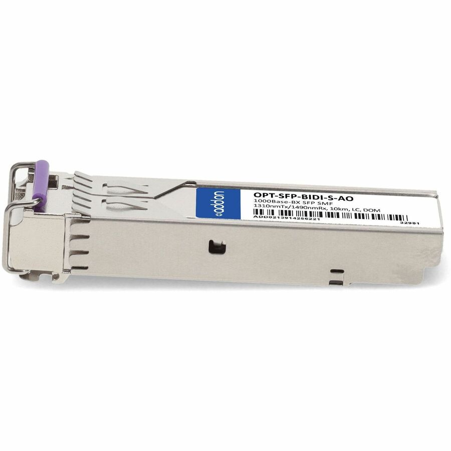 AddOn Raptor Networks OPT-SFP-BIDI-S Compatible TAA Compliant 1000Base-BX SFP Transceiver (SMF, 1310nmTx/1490nmRx, 10km, LC, DOM) - OPT-SFP-BIDI-S-AO