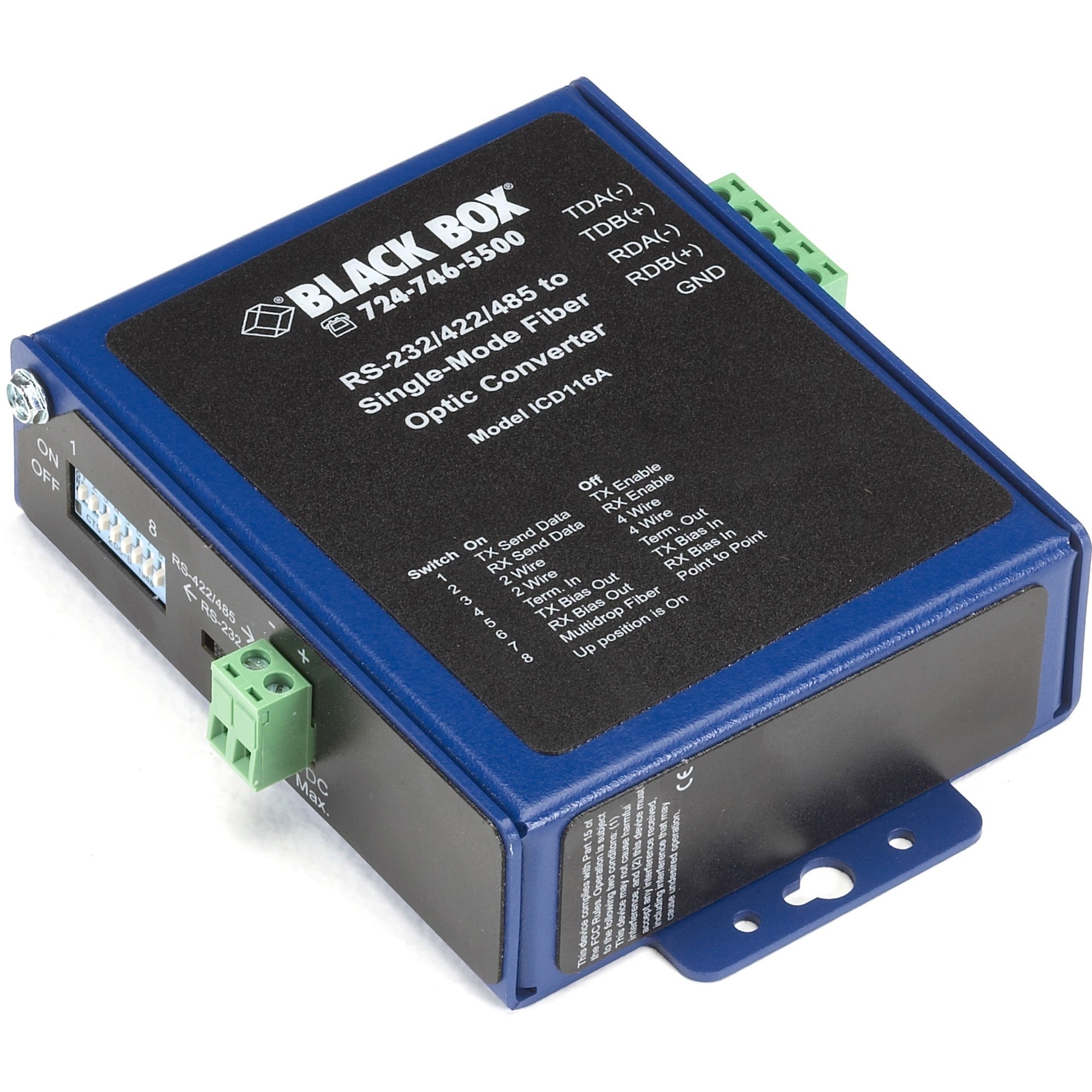 Black Box Industrial Opto-Isolated Serial to Fiber Single-Mode SC Converter - ICD116A