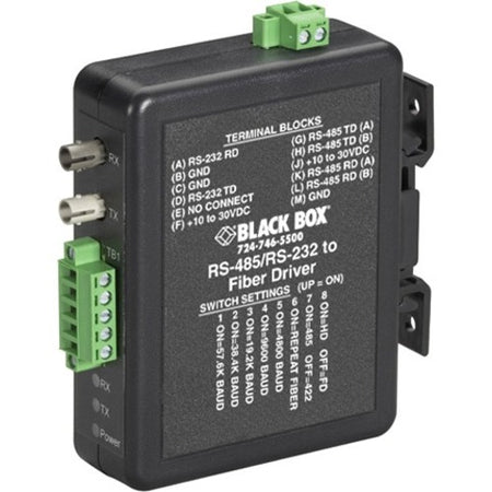 Black Box Industrial DIN Rail RS-232/RS-422/RS-485 to Fiber Driver - MED101A